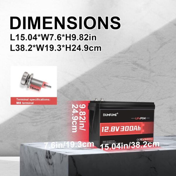 Dumfume batería LiFePO4 de litio de 12 V 300 Ah - Image 3